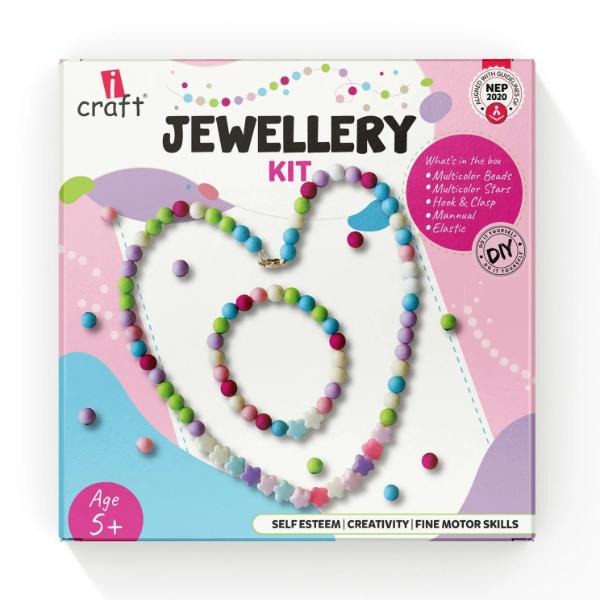 DIY Kids Jewellery Making Kit - Colourful Beads, Star Charms & Thread for Necklaces and Bracelets, Ages 6+