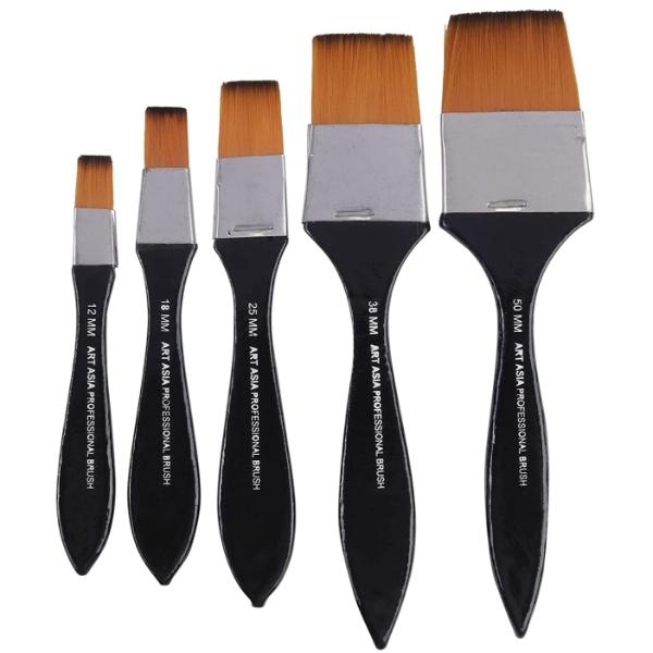 Art Asia Wood Synthetic Flat Wash Brushes Set - 5 Pieces