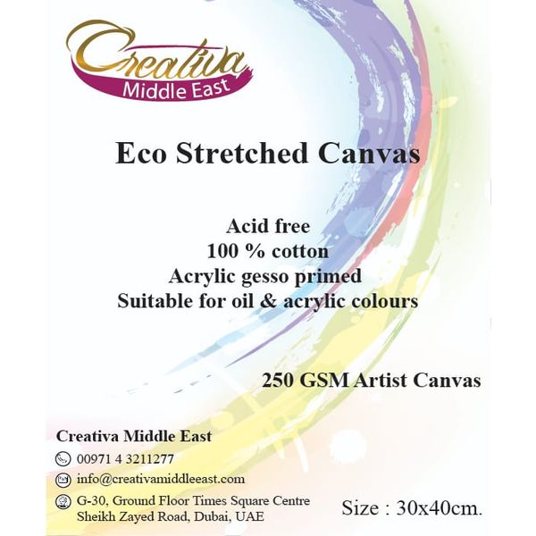 CREATIVA Eco Stretched Canvas 30×40cm 250gsm 4oz 13×13mm