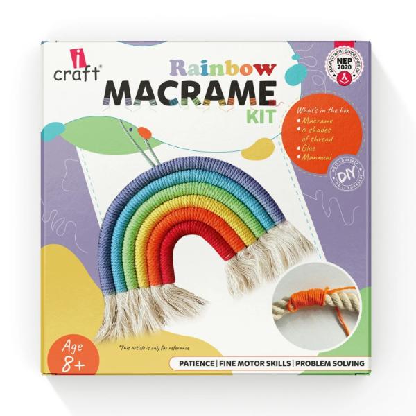 Rainbow Macrame Kit for Kids & Beginners - DIY Wall Hanging Craft Set