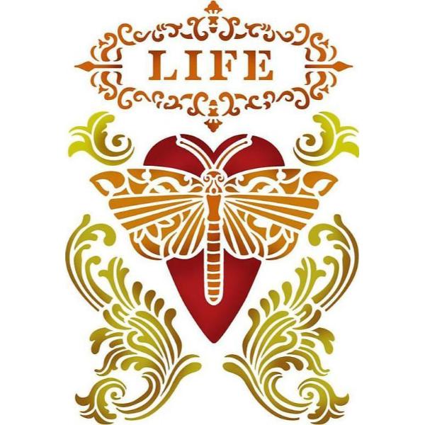 KSD283 Stencil D 20X15cm - Life Heart with Dragonfly