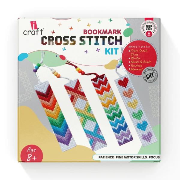Kids Cross Stitch Bookmark Kit - Rainbow Designs, Easy Craft Activity
