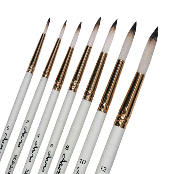 Art Asia Round White & Brown Hair Handmade Synthetic Painting Brush Set - 7 Pieces