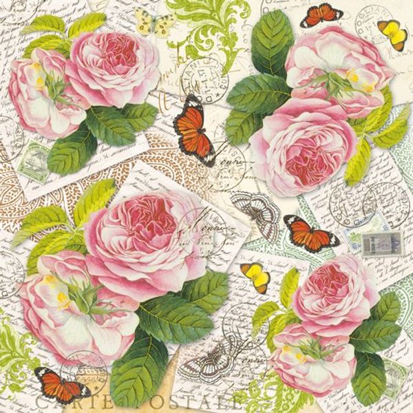 DFT242Post cards with roses and butterflies