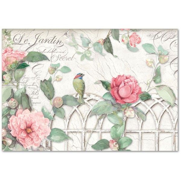 DECRICCE PAPER cm48X33 GATE WITH ROSES AND BIRD