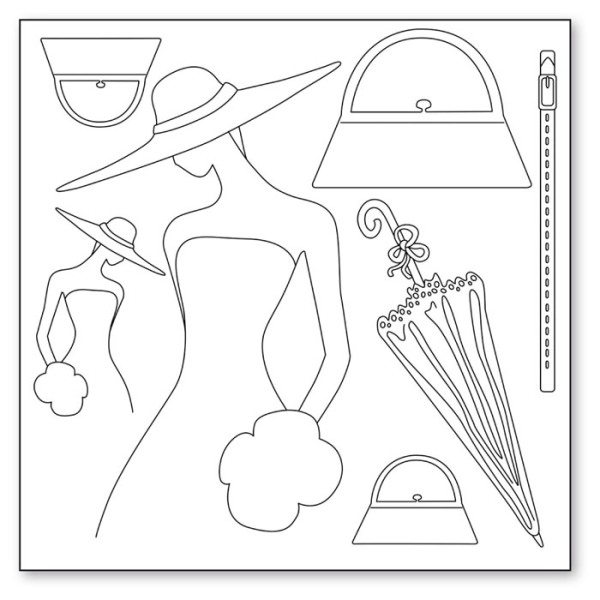 SILHOUTTE ART NAPKIN  WOMAN WITH HAT AND ACCESSORIES
