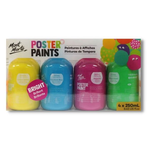 MM POSTER PAINT 250ML SET OF 4  BRIGHT
