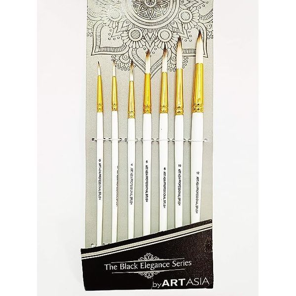 Round White Brown Hair Handmade Synthetic Painting Brush Set of 7pc