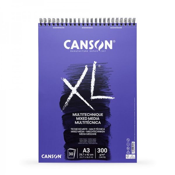 CANSON XL Textured Medium Grain 300gsm A3 Mixed Media White Paper Pad