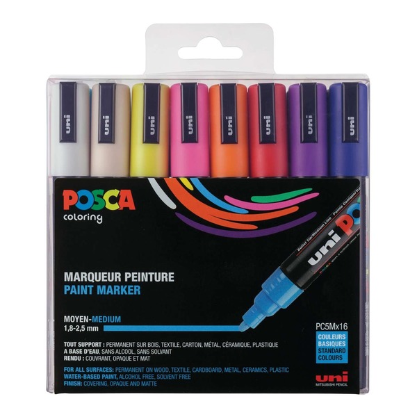 Uni Ball Posca Paint Pens PC5M 8 Pack - Assorted Colours