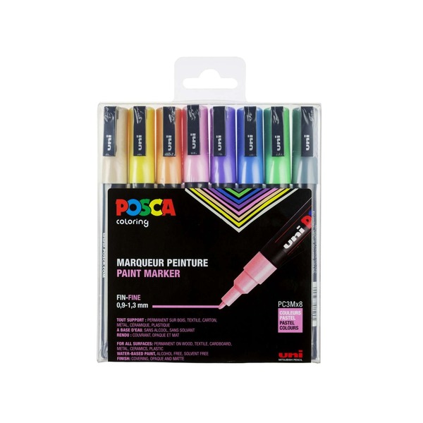 Uni Ball Posca Pastel Paint Pens 2.5mm PC3M 8 Pack - Assorted Colours