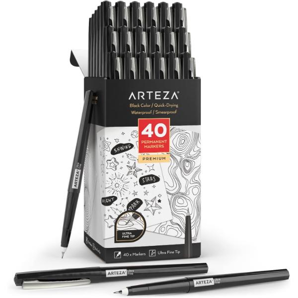 Permanent Markers, Black, Ultra Fine Tip - Set of 40