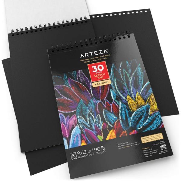 Black Paper Sketch Pad, 9" x 12", 30 Sheets  - Pack of 2