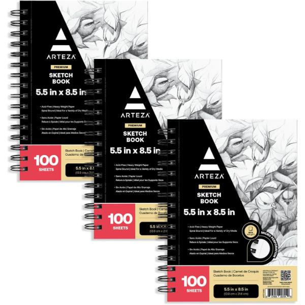 Sketchbook, 5.5" x 8.5", 100 Sheets - Pack of 3