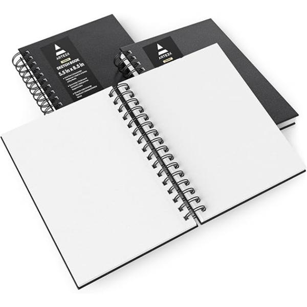 Sketchbook Spiral-Bound Hardcover Black 5.5" x 8.5” - Pack of 3