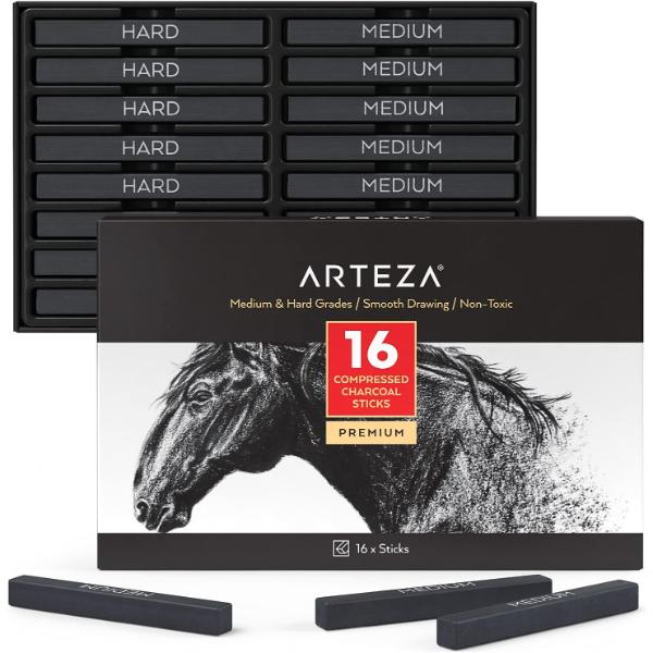 Compressed Charcoal, Medium & Hard Grade - Set of 16