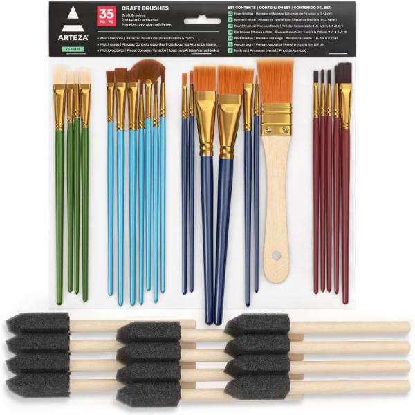 Craft Brushes, Assorted Brushes - Set of 35