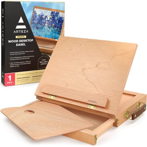 Adjustable Wood Desktop Easel with Drawer