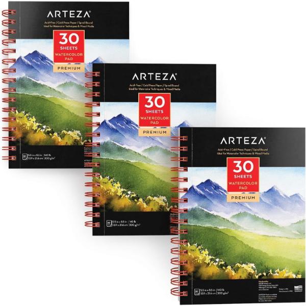 Watercolor Pad, Cold Pressed, 5.5" x 8.5", 30 sheets - Pack of 3