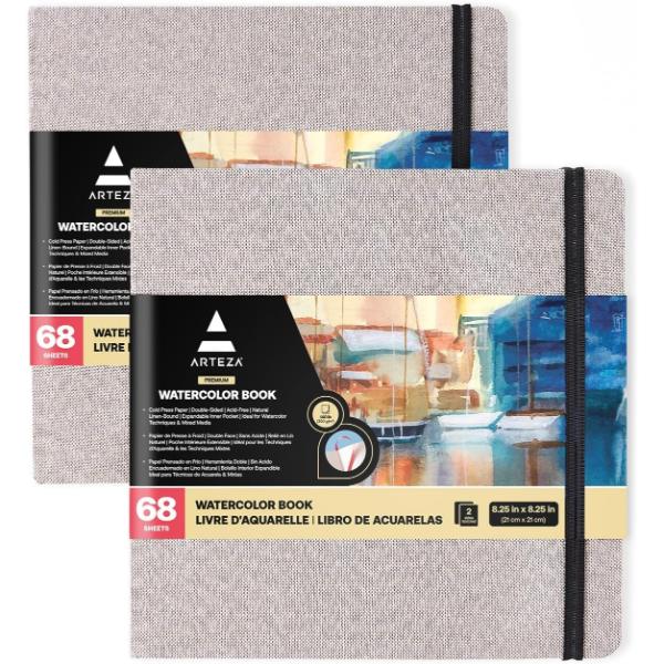 Watercolor Book, Gray Hardcover, 8" x 12", 64 Pages - Pack of 2