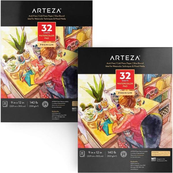 Watercolor Pad, Cold Pressed, 9" x 12", 32 Sheets - Pack of 2