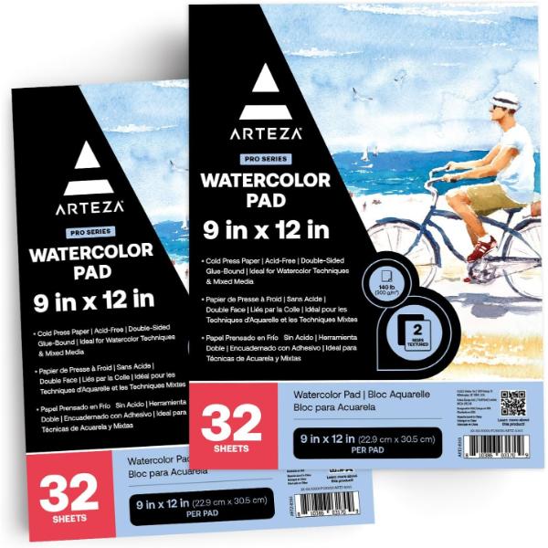 Expert Watercolor Pad, Cold Pressed, Dual-Sided, 9" x 12", 32 Sheets - Pack of 2
