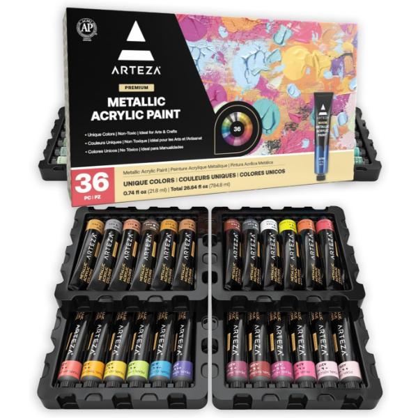 Metallic Acrylic Paint, 22ml Tubes - Set of 36