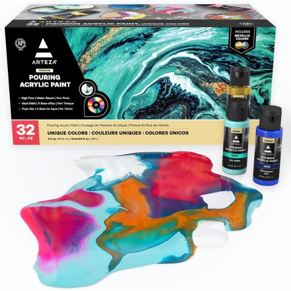 Pouring Acrylic Paint, 2oz Bottles - Set of 32