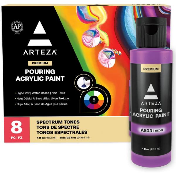 Pouring Acrylic Paint, Rainbow Spectrum Tones, 4oz Bottles - Set of 8