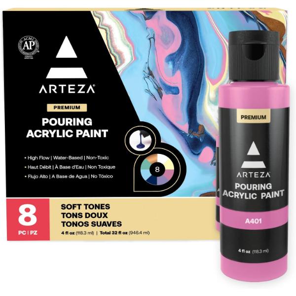 Pouring Acrylic Paint, Pastel Soft Tones, 120 ml Bottles - Set of 8