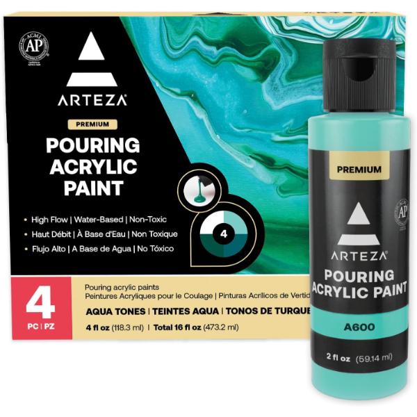 Pouring Acrylic Paint, Aqua Tones, 4oz Bottles - Set of 4