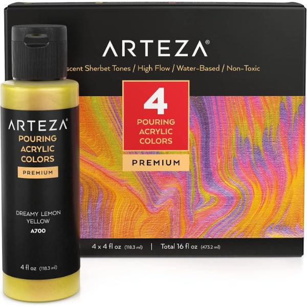 Pouring Acrylic Paints, Iridescent Sherbet Tones, 4oz Bottles - Set of 4