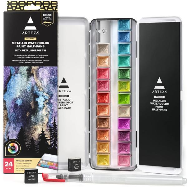 Metallic Watercolor Paint, Half-Pans - Set of 24