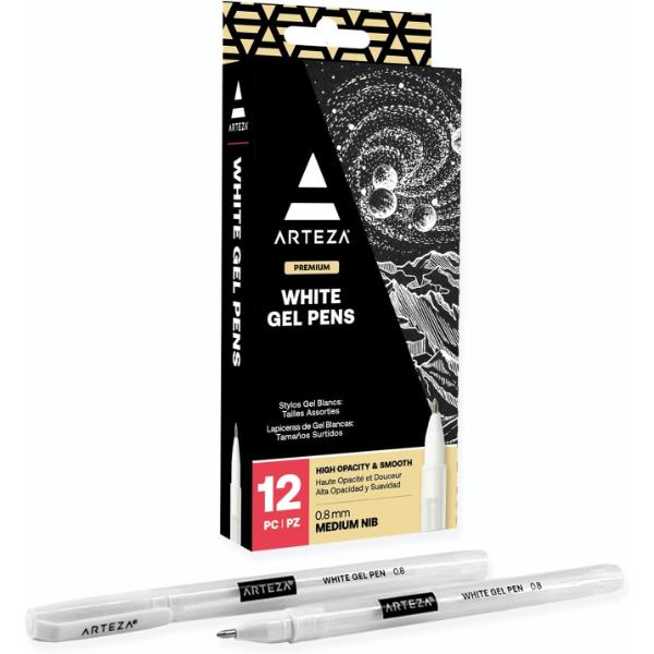 White Gel Pens, Assorted Sizes - Set of 12