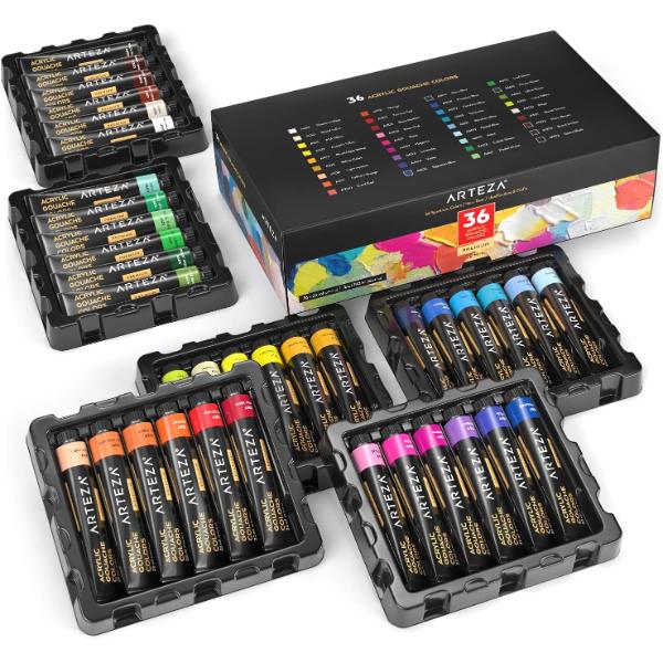 Acrylic Gouache Paint, Spectrum Tones - Set of 36