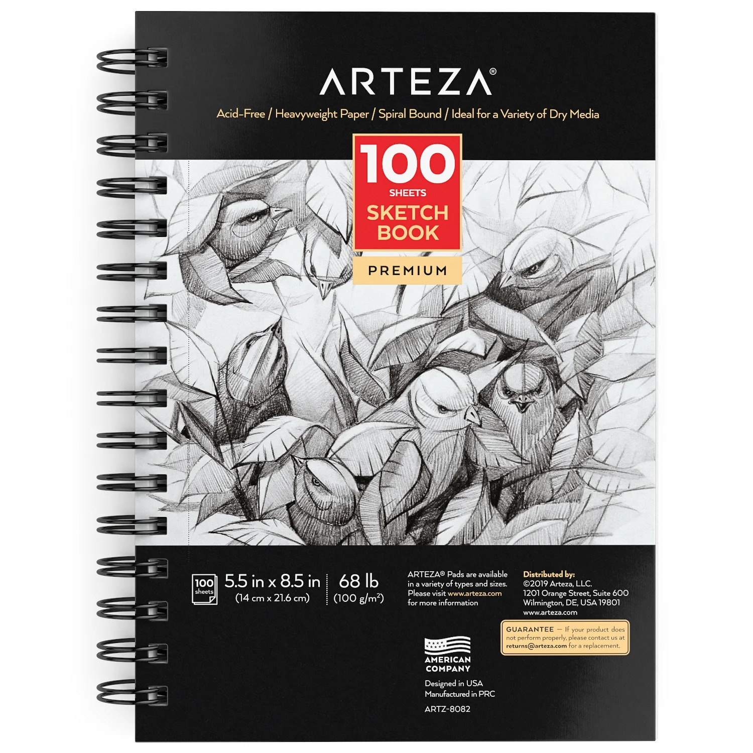 Spiral Sketchbook, 5.5 x 8.5 inch, (68lb/100gsm), 100 sheets, 1 pack