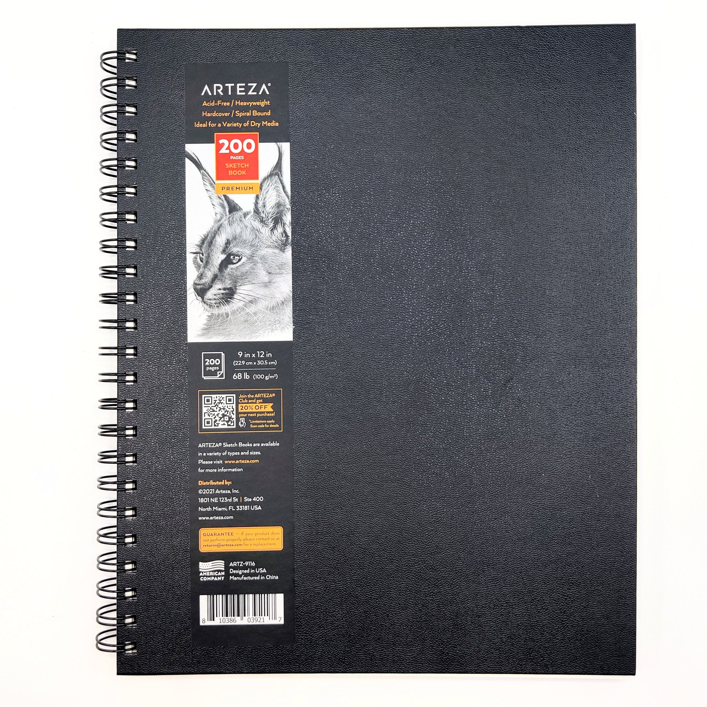 Spiral, Sketch Book Hard Cover (9x12 in, 100 sheets, 100 gsm, Spiral Bound) Black Cover