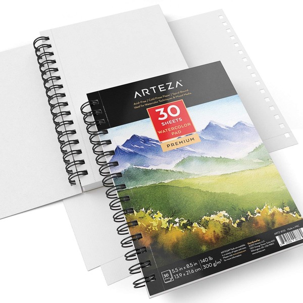 Watercolor Pad, SPIRAL, 5.5 x 8.5 inch, (140lb/300g), 30 sheets, 1 pack