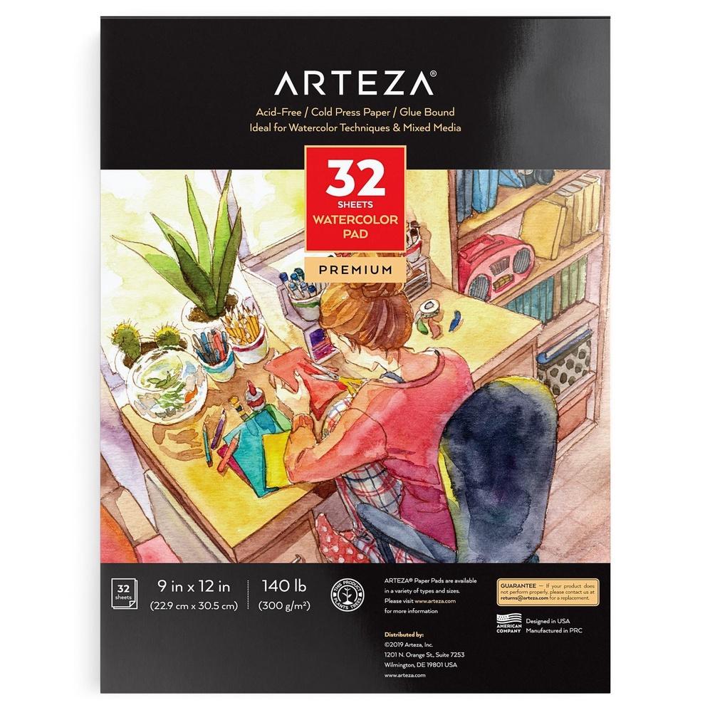 ARTEZA PREM WATERCOLOR PAD 9X12 2PK (150lb/300g), 32 sheets, 1 pack