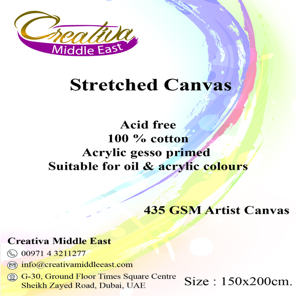 CREATIVA STRETCHED CANVAS 150x200CM 435GSM 10oz 35X40mm