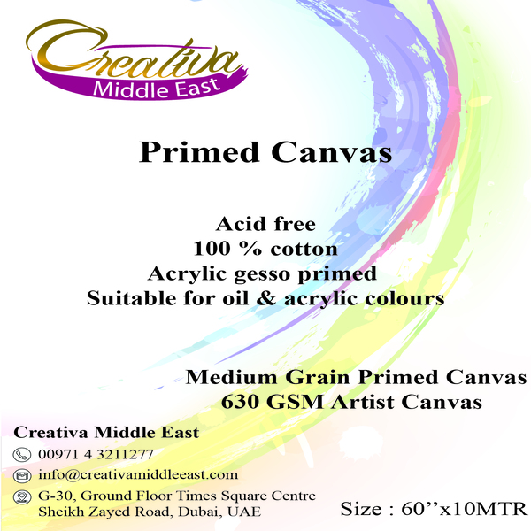 CREATIVA 12oz PRIMED CANVAS ROLL 60X10M MEDIUM GRAIN 630GSM